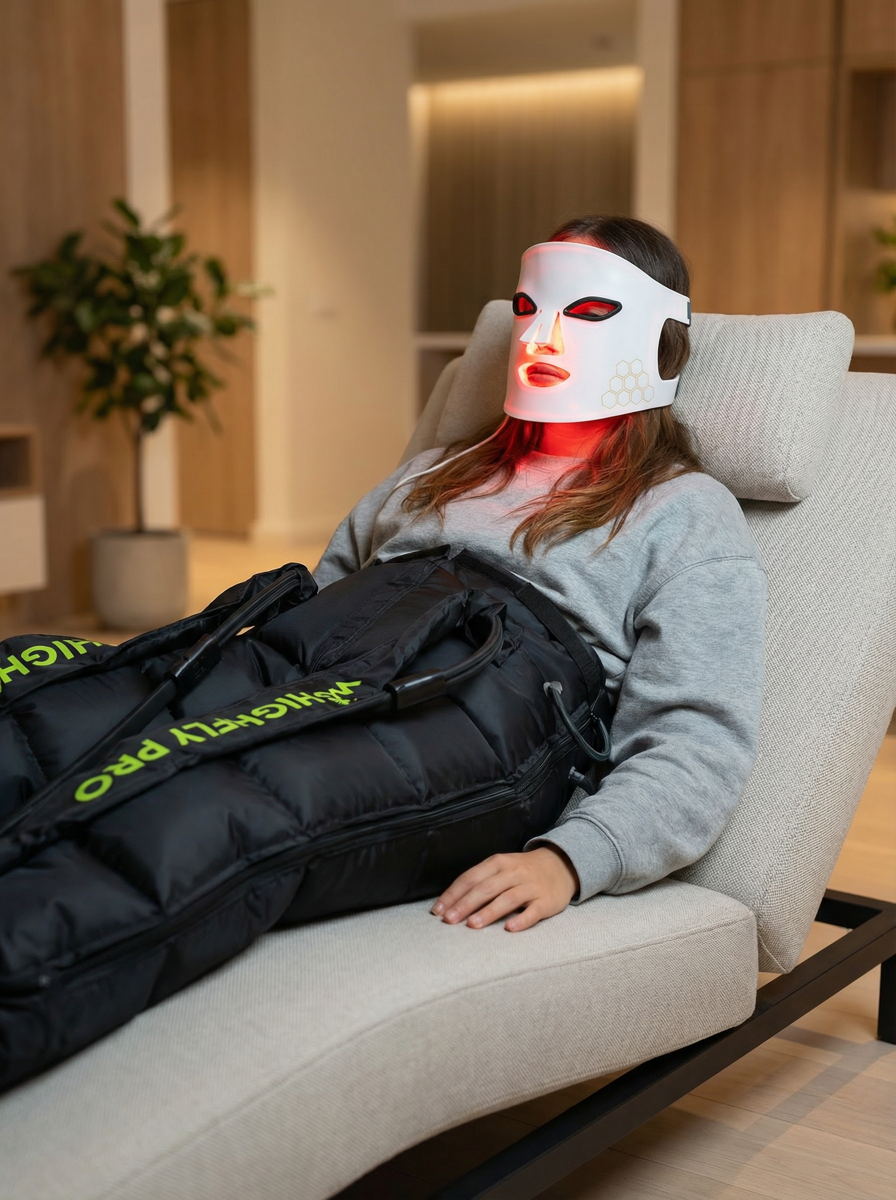 Presoterapia Highfly Pro + Máscara Luz Roja | The Regeneration Kit