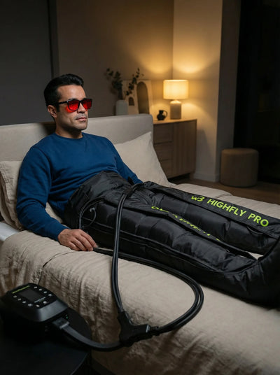 Presoterapia Highfly Pro + 2 Gafas Red Horizon | Pack Bio - Recovery - Wellbeinn