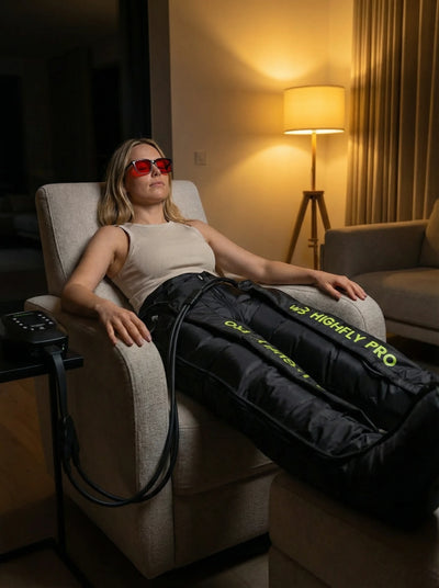 Presoterapia Highfly Pro + 2 Gafas Red Horizon | Pack Bio - Recovery - Wellbeinn