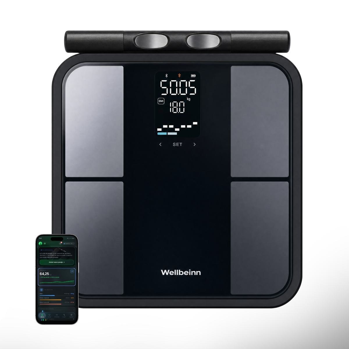 Wellbeinn Balance con mango retráctil y app en el móvil
