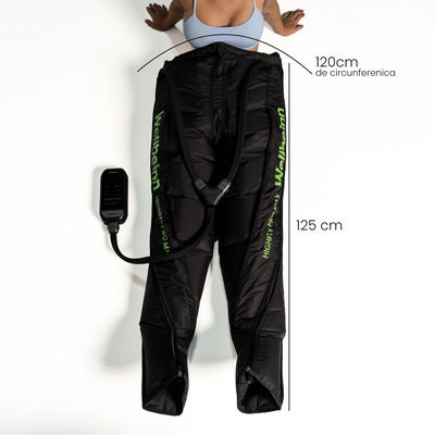 Highfly Pro Max cubriendo piernas, glúteos y zona lumbar durante sesión de presoterapia