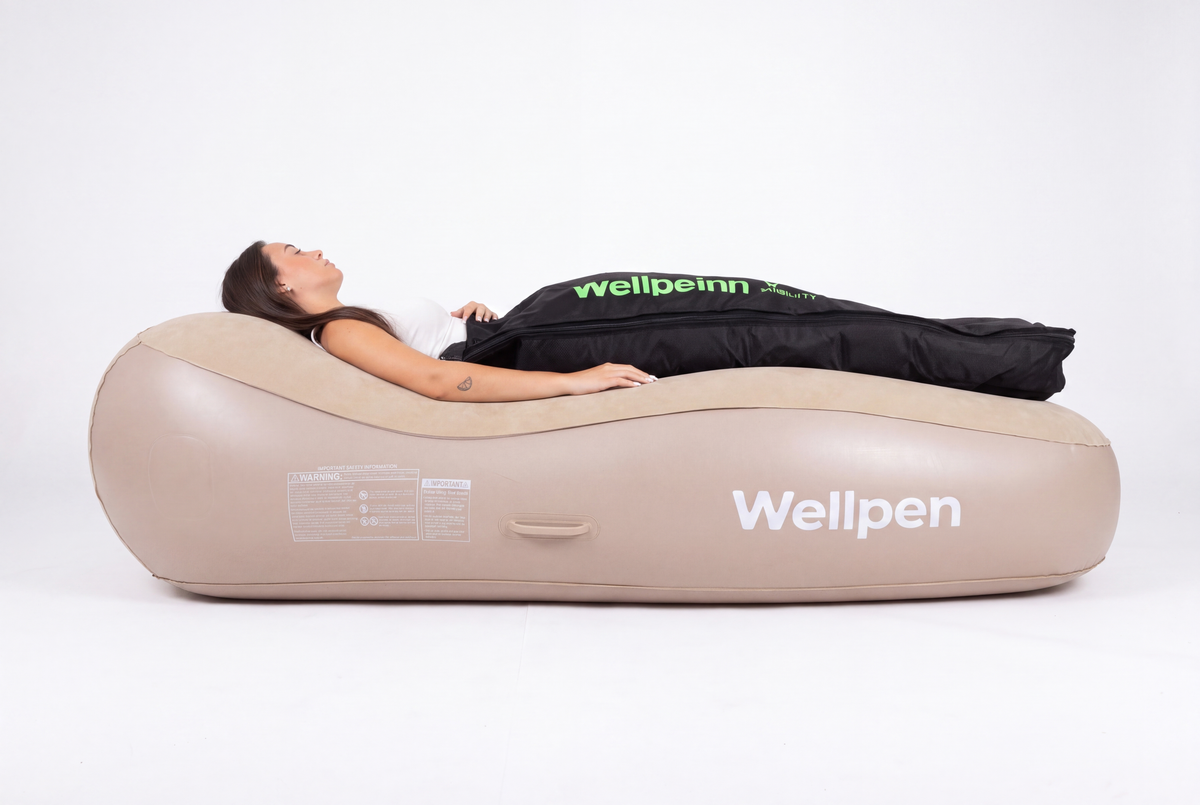 Vista lateral de Wellbeinn Rest con presoterapia; equipo no incluido